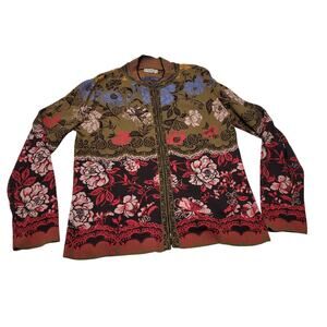 Ivko organic cotton knit floral jacquard jacket cardigan zip up maximalist 44